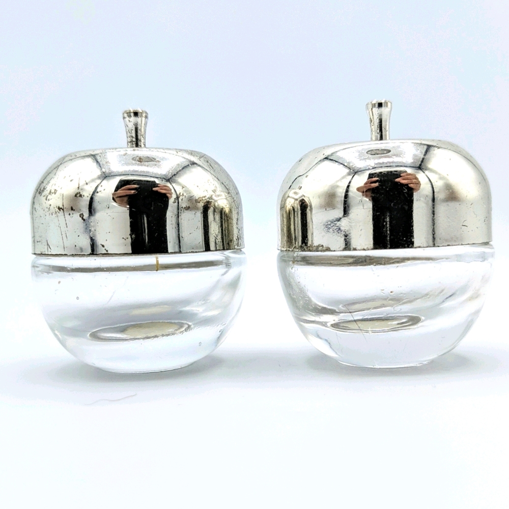 Apple Mini Salt & Pepper Shakers Clear Glass Vtg